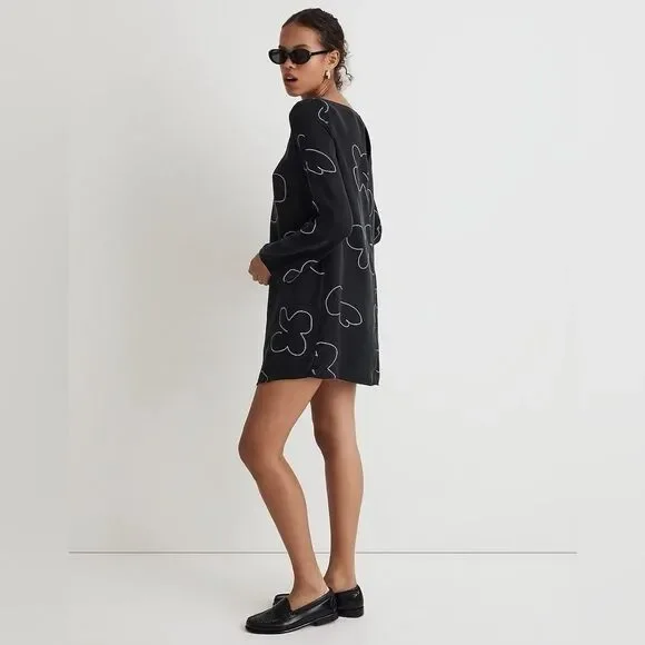 NWT Madewell Shift Long Sleeve Mini Dress in Floral True Black - Picture 4 of 10